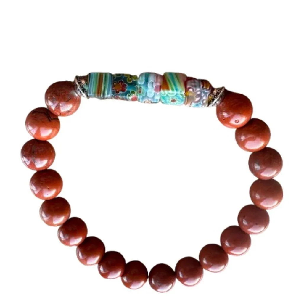 Red Jasper Natural Stone Bracelet, Unisex 8